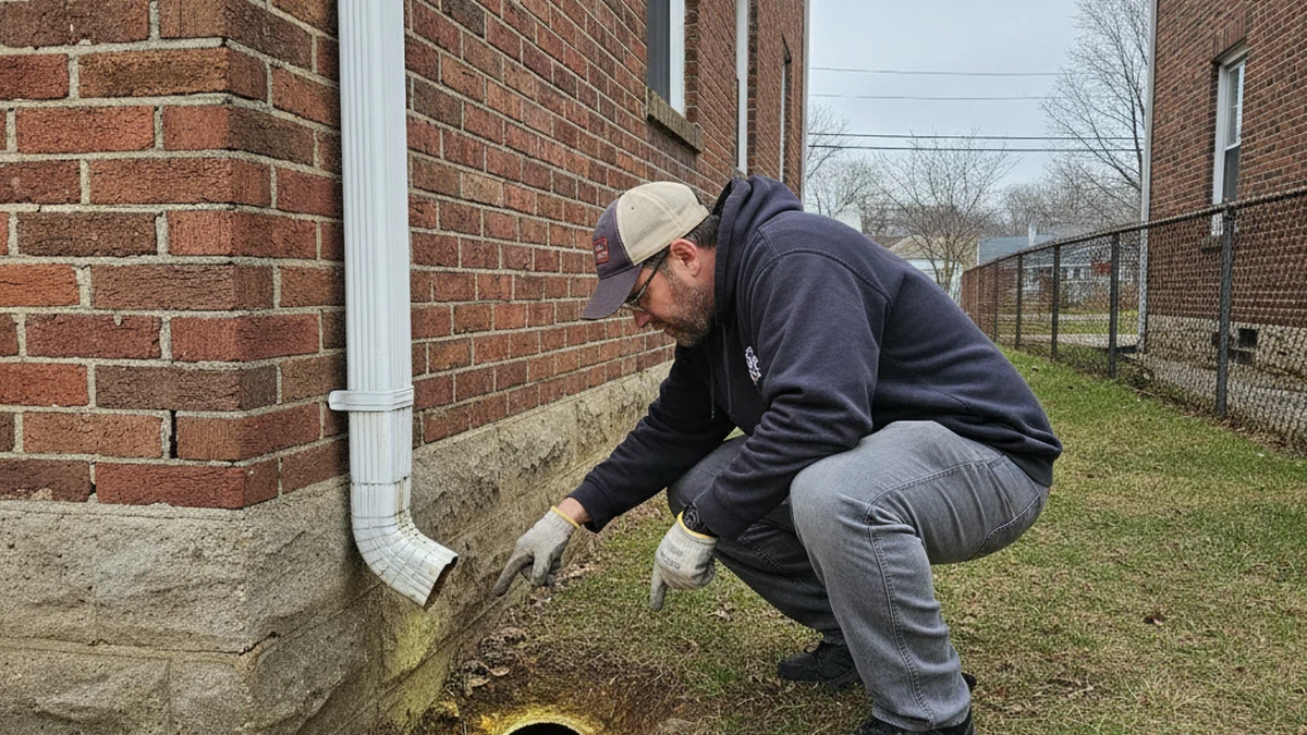 Downspout cleaning underground clay drain Elizabeth NJ foundation overflow older home Union County